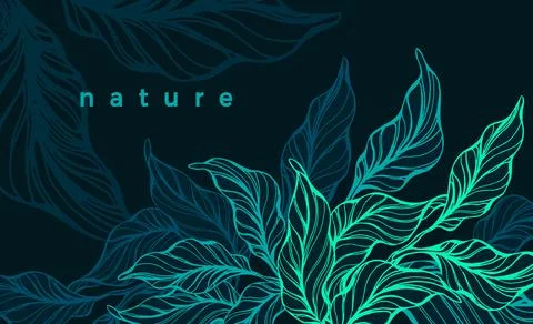 Tropical foliage. Vector hand drawn template. Nature neon green leaves. Art l Stock Illustration