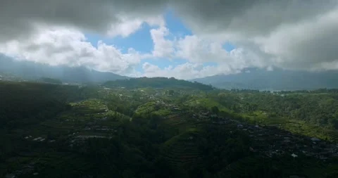 Tropical forest, clouds, vegetable farm and city. Fog, mist in mountains Stock Footage 241421404