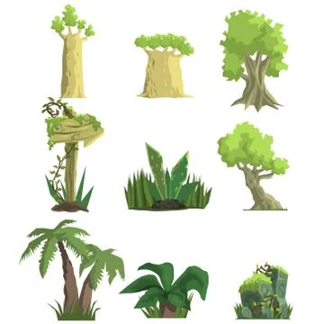 Tropical Forest Landscape Elements Illustrazione stock