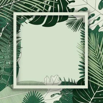 Tropical frame on light green background. Stock Illustration