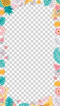 Tropical fruit and leaves border is framing center in flat style, transparent Stock Illustration