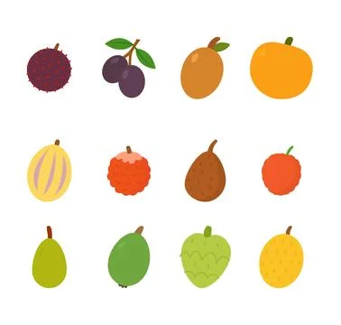 Tropical fruit icons collection. Flat vector colorful exotic fruits illustration Illustrazione stock