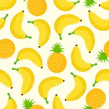 Tropical fruit pattern featuring bananas and pineapples. Stock Illustration