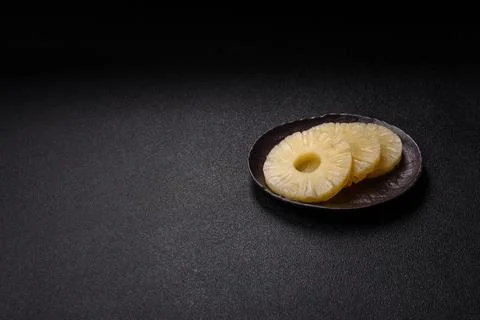 Tropical fruit pineapple in rings or slices tinned sweet Stock Photos