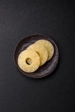 Tropical fruit pineapple in rings or slices tinned sweet Stock Photos
