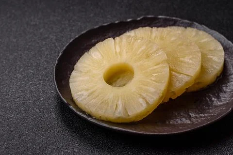 Tropical fruit pineapple in rings or slices tinned sweet Stock Photos