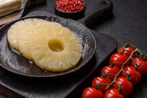Tropical fruit pineapple in rings or slices tinned sweet Stock Photos