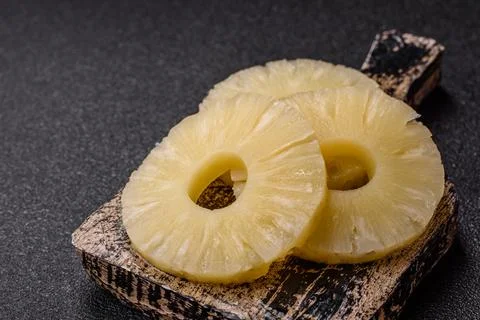 Tropical fruit pineapple in rings or slices tinned sweet Stock Photos