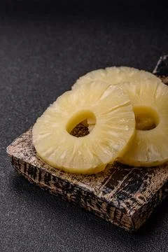 Tropical fruit pineapple in rings or slices tinned sweet Stock Photos