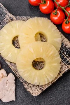 Tropical fruit pineapple in rings or slices tinned sweet Stock Photos