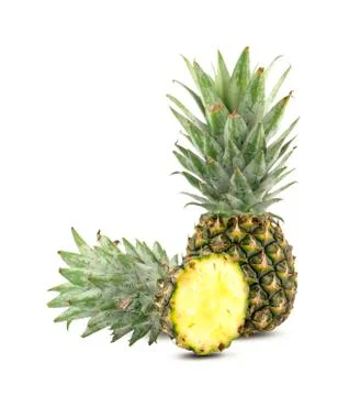 Tropical Fruit of Pineapple Slice on Isolated White Background Stock Photos