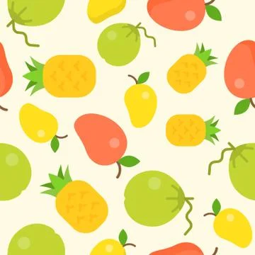 Tropical fruit seamless pattern, coconut, pineapple, mango for use as wallpap Stock Illustration