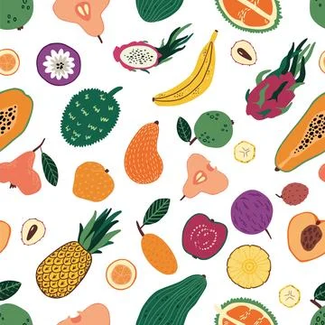 Tropical fruit seamless pattern. Decor textile, wrapping paper, exotic fresh Stock Illustration