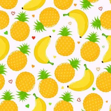 Tropical fruit seamless pattern with pineapple and banana Stock Illustration