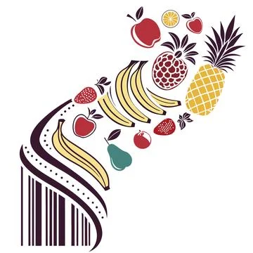 Tropical Fruit Silhouettes with Creative Barcode Design Stock Illustration