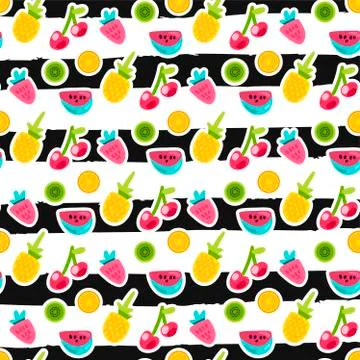Tropical fruits seamless vector pattern Stock Illustration