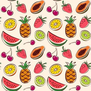 Tropical fruits seamless vector pattern multi colored Stock Illustration