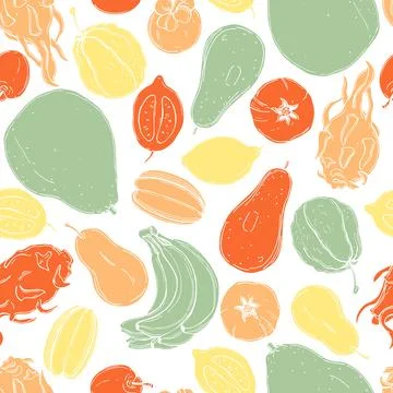 Tropical fruits. Vector  pattern Stock Illustration