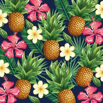 Tropical garden with pineapple Stock Illustration