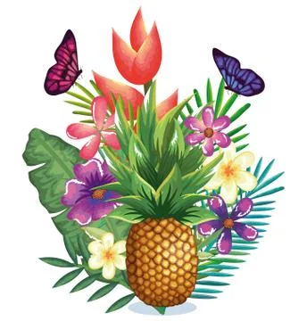 Tropical garden with pineapple Stock Illustration