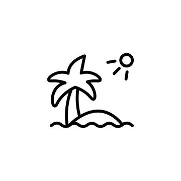 Tropical getaway concept with palm tree sunny sky ocean waves island paradi.. Illustrazione stock