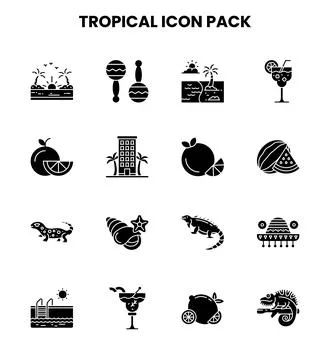 Tropical Glyph Vector Icons Pack Stockillustratie