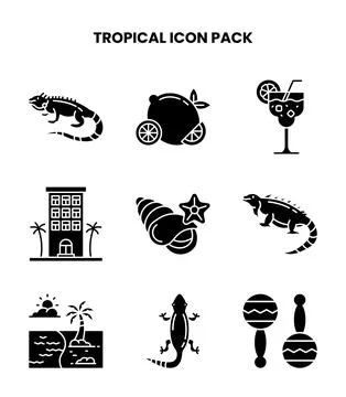 Tropical Glyph Vector Icons Pack Stock Illustration