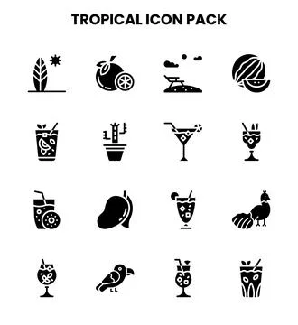 Tropical Glyph Vector Icons Pack Ilustración de archivo