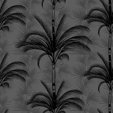 Tropical gray pattern with silhouettes of palm trees on the background Stock-Illustration