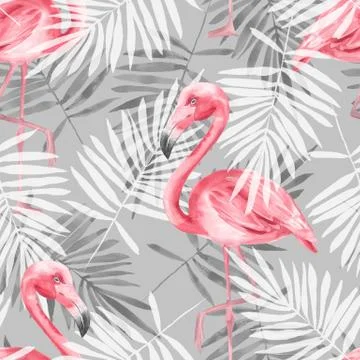 Tropical gray seamless pattern with flamingo Stock-Illustration