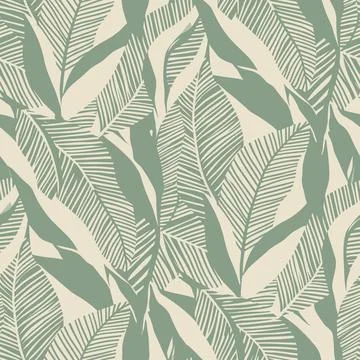 Tropical Green Leaf Pattern Seamless Background. Stock Illustration