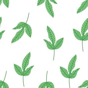Tropical green leaf seamless pattern in flat vector style for summer design Illustrazione stock