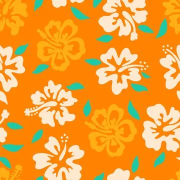 Tropical Hibiscus Seamless Pattern Orange Stock Illustration