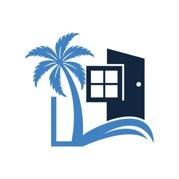 Tropical house logo design vector Icon illustration Coastal Real Estate Logo Hou Illustrazione stock