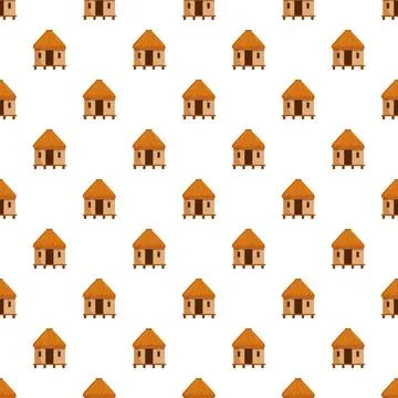 Tropical hut seamless pattern creating background design Illustrazione stock