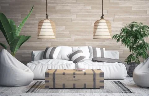 Tropical interior background, 3D render Stock Illustration