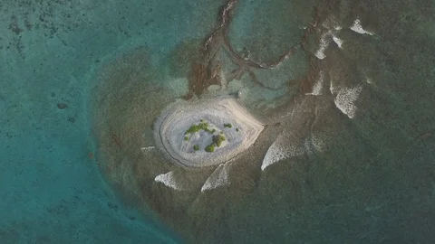 Tropical Island Aerial Overhead Ocean Waves Cayman 4K Stock Footage