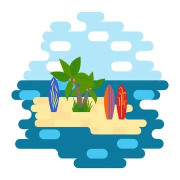 Tropical island in the ocean Stock Illustration