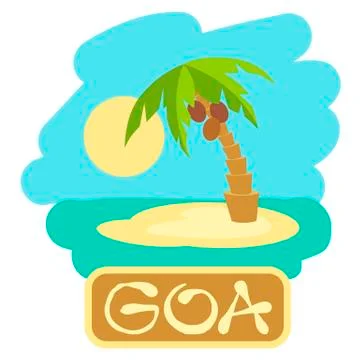 Tropical island with palm trees. Vector illustration icon for GOA traveling. Stock Illustration