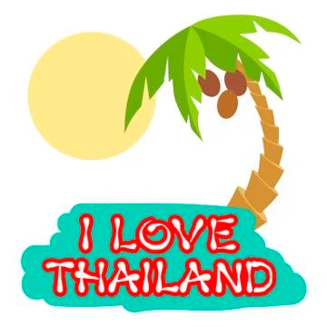 Tropical island with palm trees. Vector illustration icon for Thailand trav.. Illustrazione stock