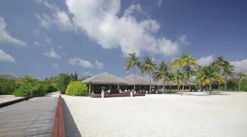 Tropical island resort with sand beach Stock Footage