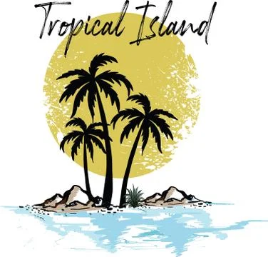 Tropical Island sunset beach pattern Stock Illustration