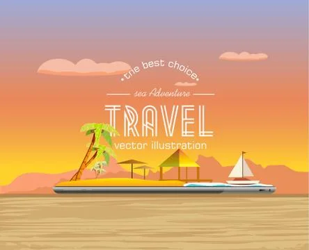 Tropical island on the tablet screen Stock Illustration
