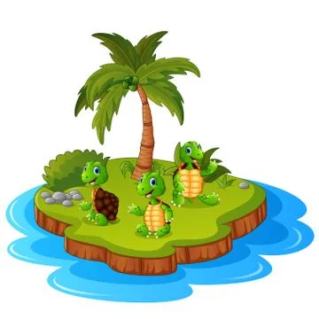 Tropical island with turtle Stock Illustration
