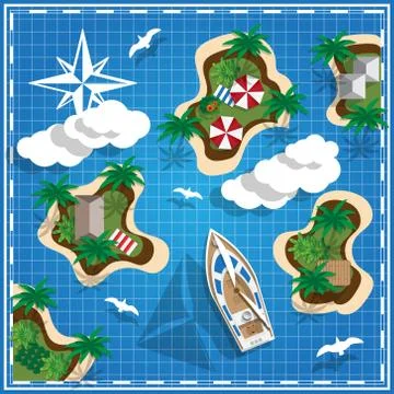 Tropical Islands on the map. Stock Illustration