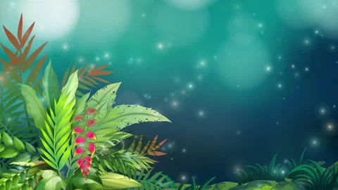 Tropical Jungle Background with Glowing Magic Particles Drifting Upward Stock Footage 342101119