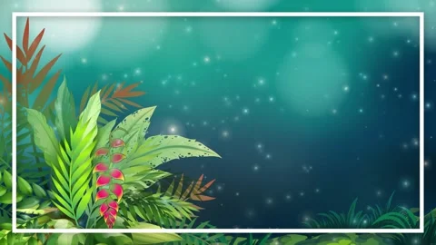 Tropical Jungle Frame with Glowing Magic Particles Drifting Upwards Stock Footage 340009269
