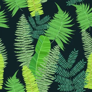 Tropical jungle seamless pattern. Background with tropical leaves. Illustrazione stock