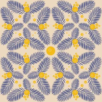 Tropical jungle seamless pattern palm leaf, yellow purple color, illustration Ilustración de archivo