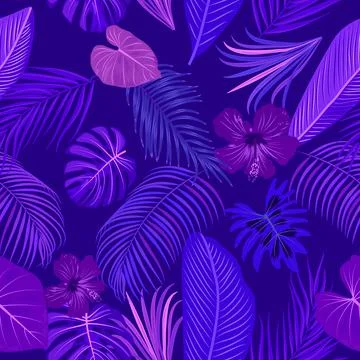 Tropical jungle vector seamless pattern with palm tree leaves Stock Illustration